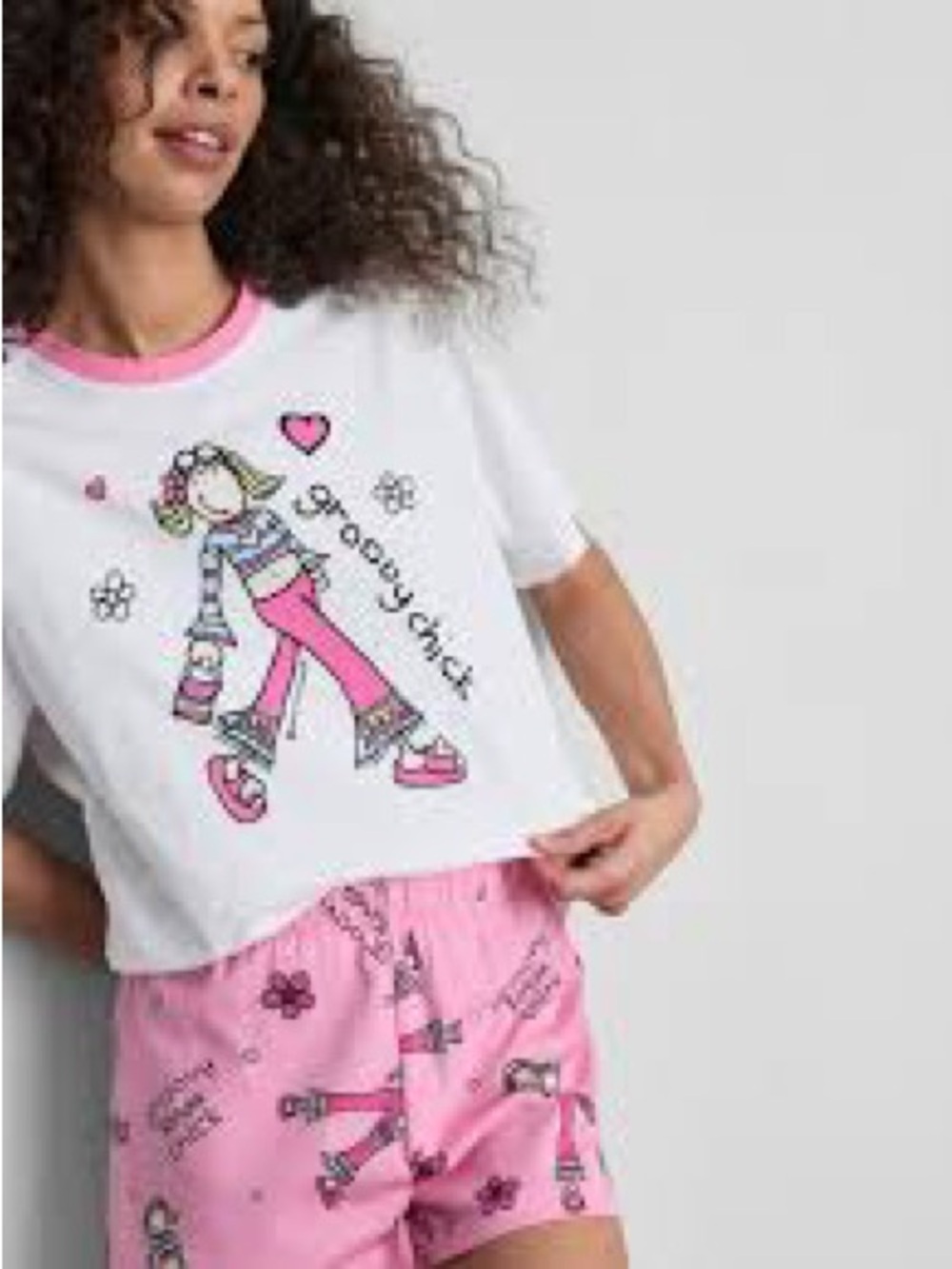 Primark White & Pink 'Groovy Chick' Kids Pajama Set